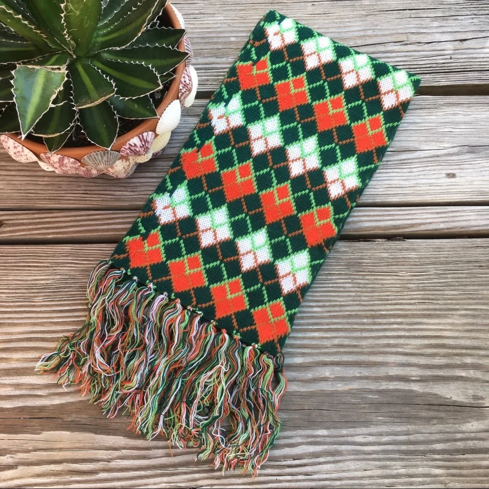 Red and Green Fringed Scarf